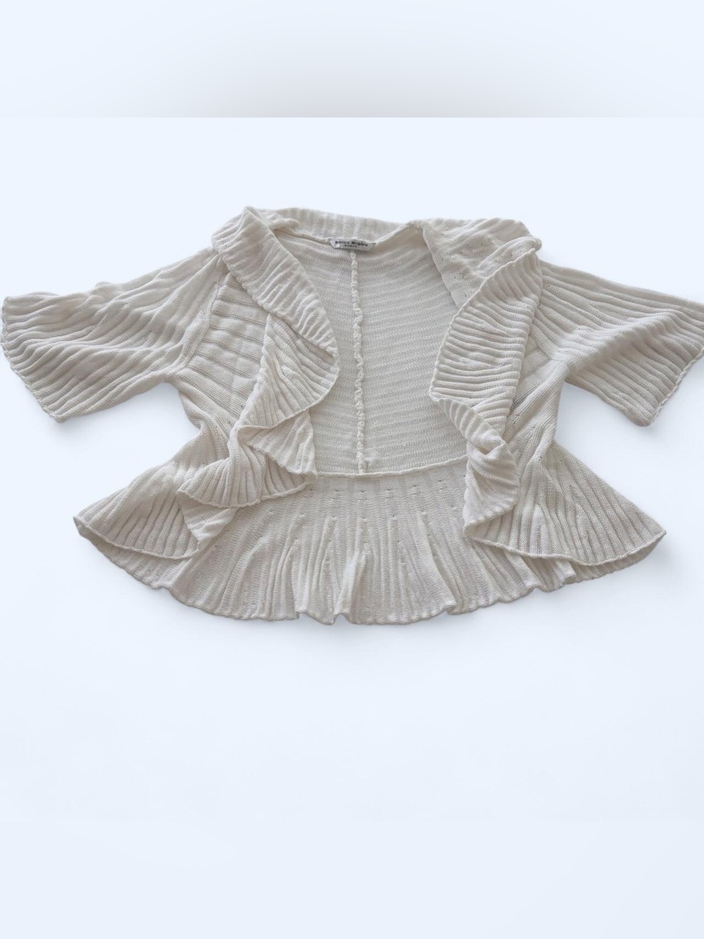 Y2K Ruffled Open-Front Cream Knit Cardigan Bolero
